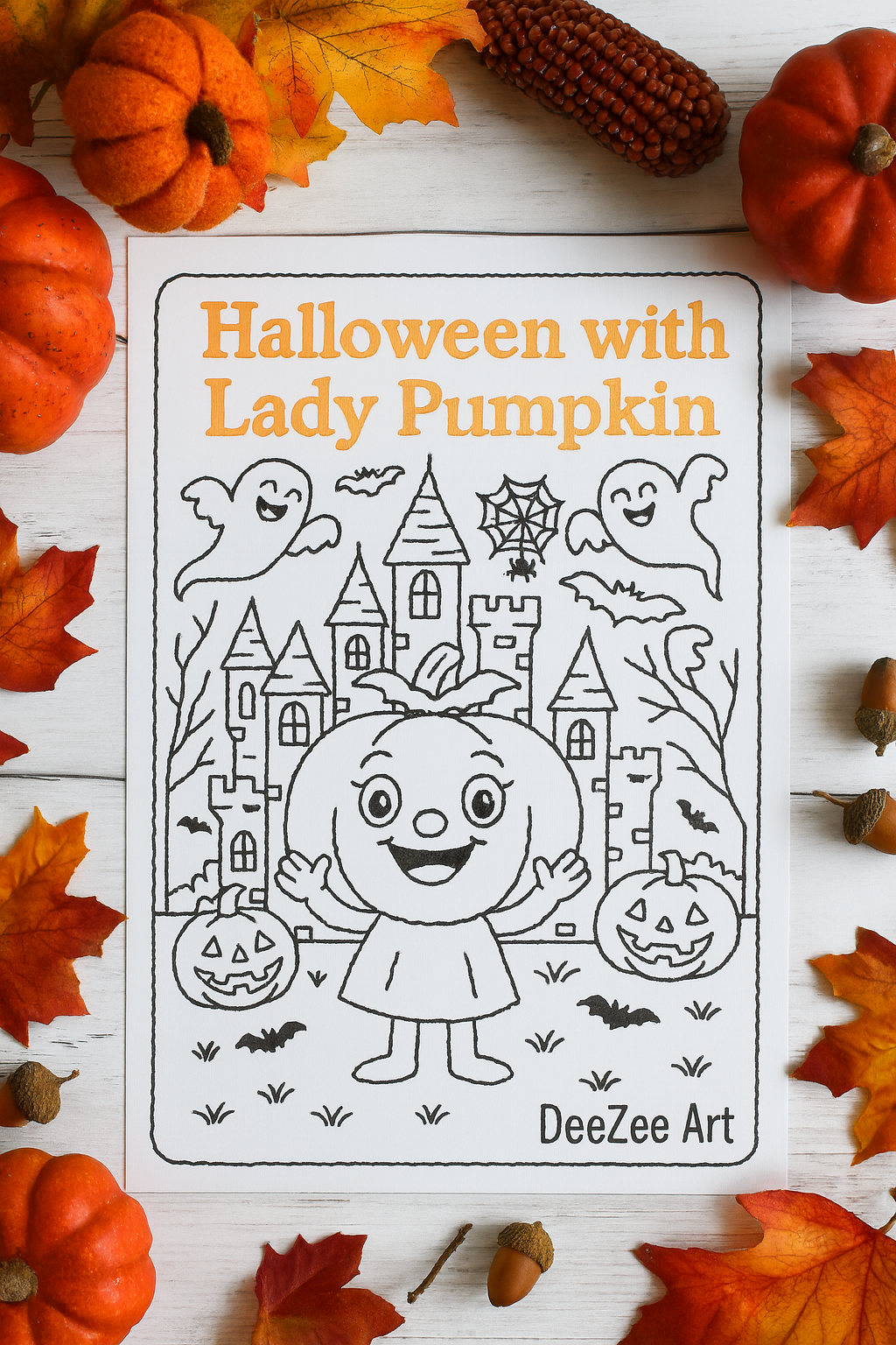 Halloween Adventures with Lady Pumpkin – Kids Printable Coloring Set US